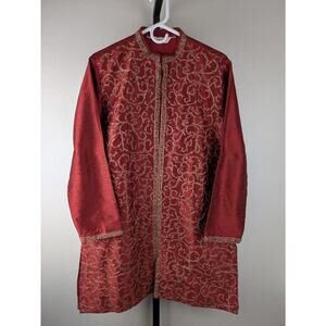 Atharva size 14 Red Silk Nehru Jacket with Gold Stitching Sequins Indian